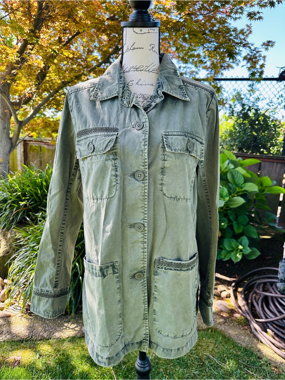 Caslon 100% Cotton Utility Jacket Olive Green Size M